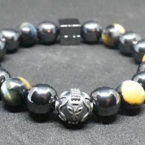 Kamea Blk Label Tiger Eyes Ylw Blue 10mm Bracel